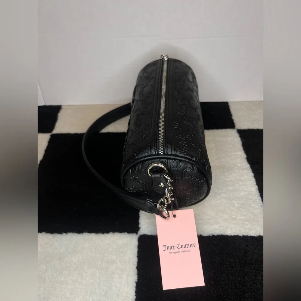 Juicy Couture Black Barrel Shoulder Bag Rhinestone Pearl Logo & Chain Strap - Picture 6 of 10